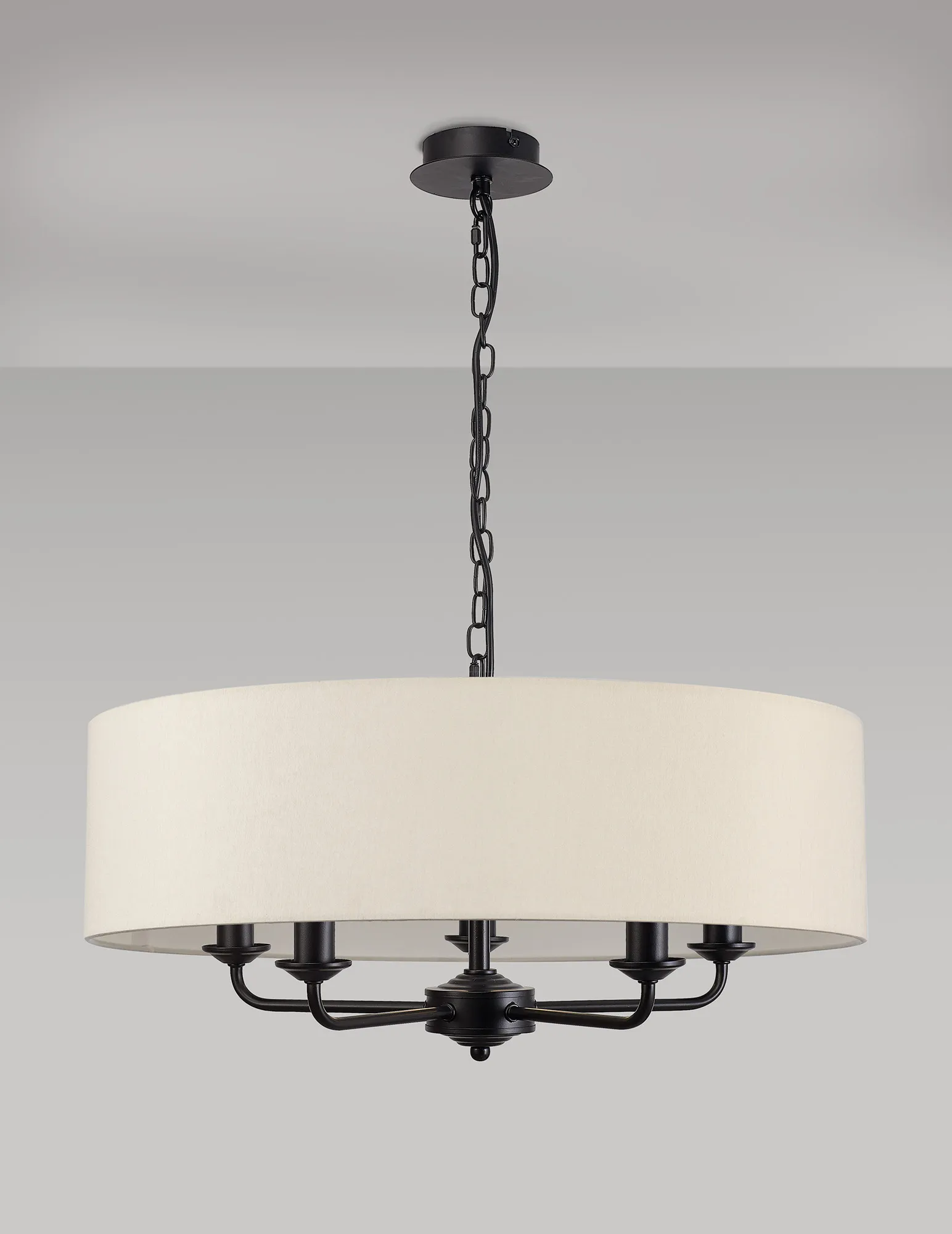 Banyan 60cm 5 Light Pendant Matt Black, Ivory Pearl DK1017  Deco Banyan MB IV